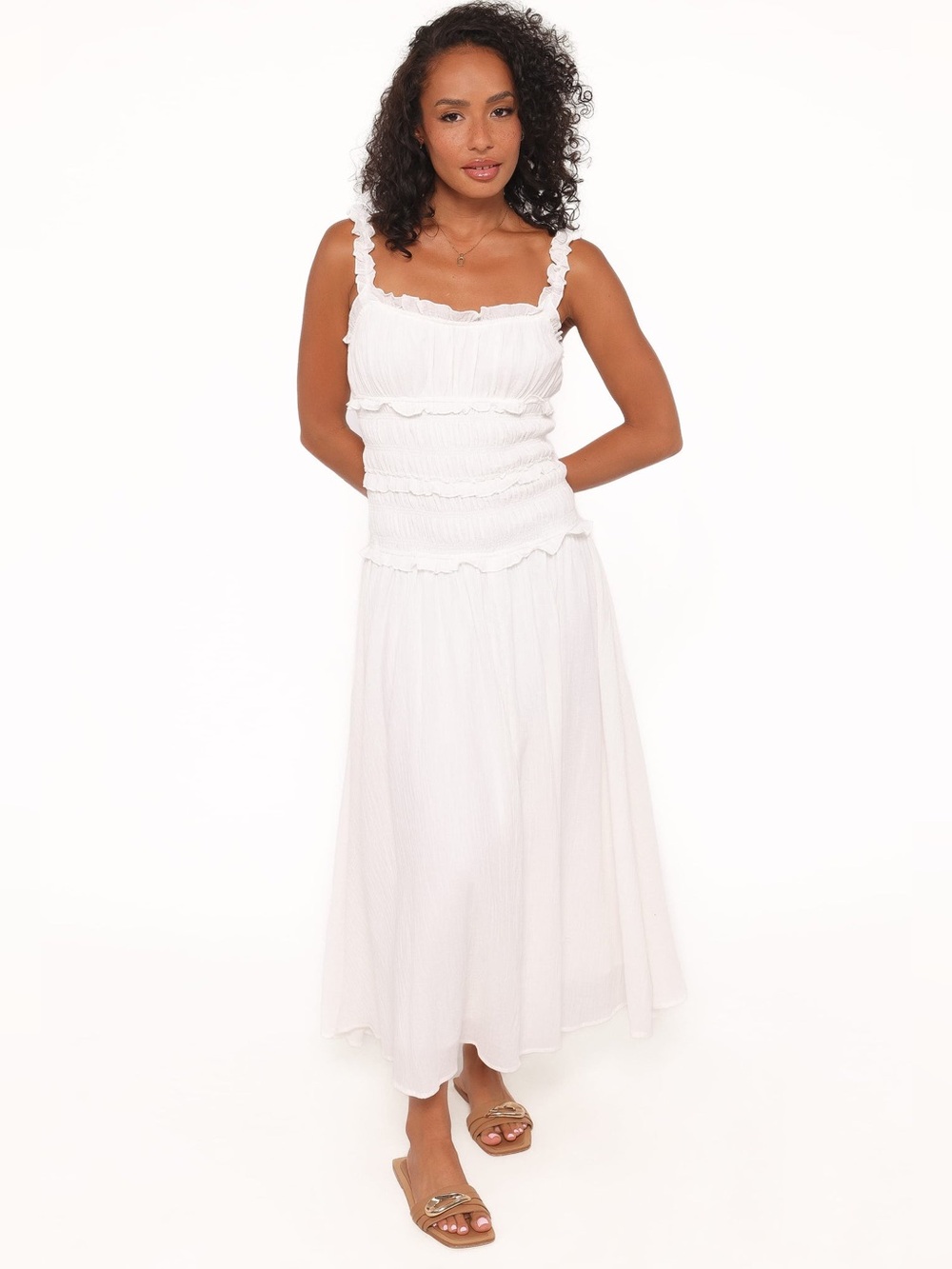 Petal & Pup Enola Gather Midi Dress in White Size Small